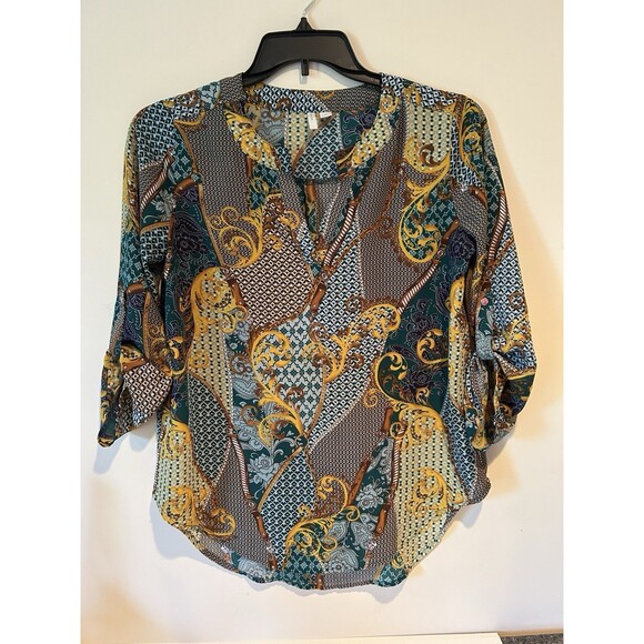 Cato EST 1946 Women's Size Small Multicolored Blouse With Roll-Up Sleeves - Picture 1 of 4